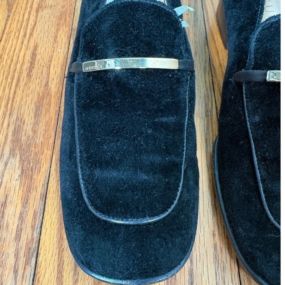 Gucci Marmont Mid‑Heel Suede Loafers Early Bar Hardware Version Black Women's 6B